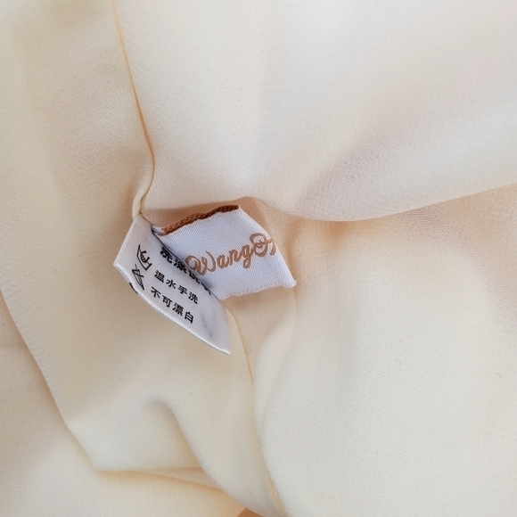 Wang Hanyan French Floral Embroidered Beige / Champagne Buttoned Midi Dress - Picture 13 of 15